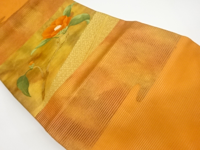 絽引箔椿模様織出し名古屋帯